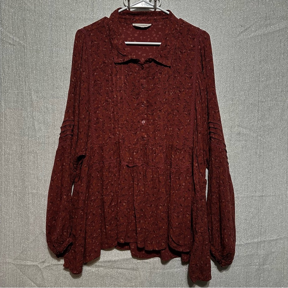 LUCKY BRAND WOMEN'S FLORAL POPOVER BLOUSE IN APPLE BUTTER FLORAL